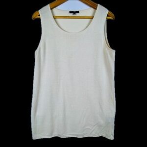 Lafayette 148 NY Women Tank Top Sz M Yellow Cotton Sleeveless Career Scoop neck
